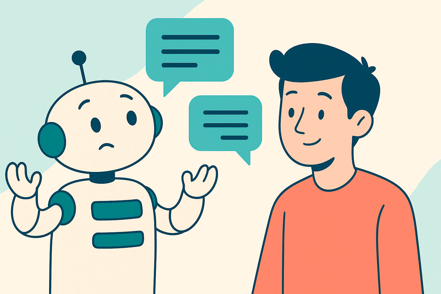 Robô conversando com humano usando balões de fala